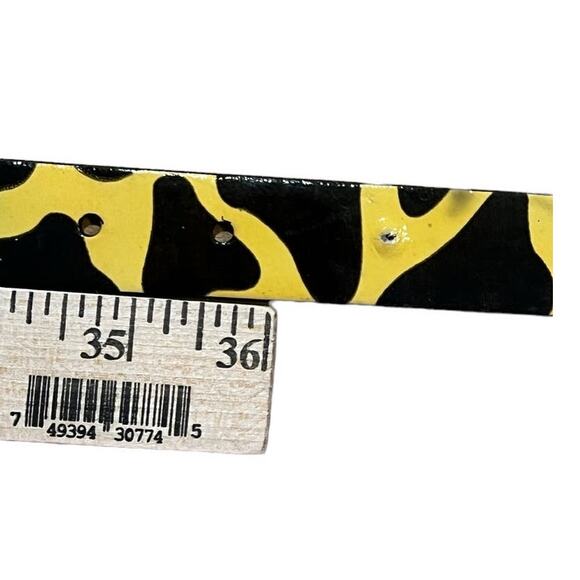 Michael Kors Yellow & Black Patent Leather Aminal Print, Brown Leather Ends, 40" - Picture 10 of 10